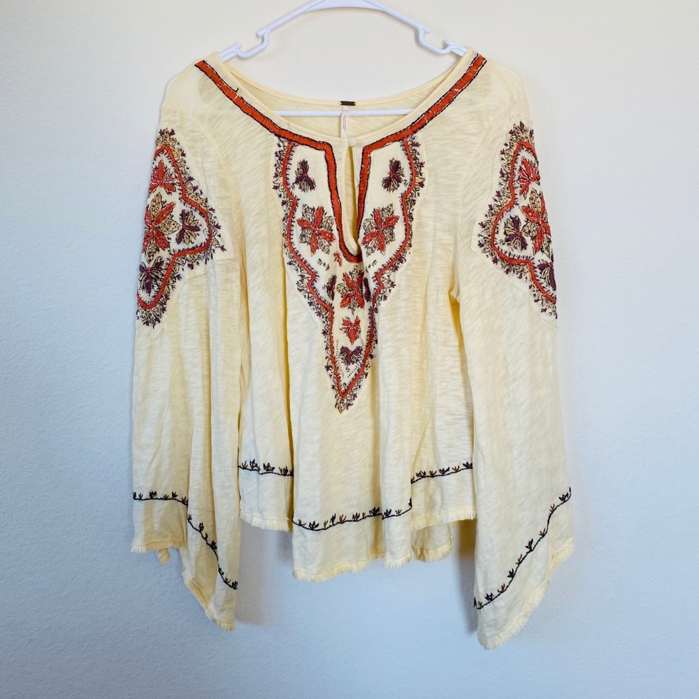 Free People Boho Embroidered Draped Long Sleeve